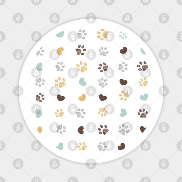 Doodle grey, yellow, turquoise small paw prints with hearts seamless fabric design pattern Magnet by GULSENGUNEL